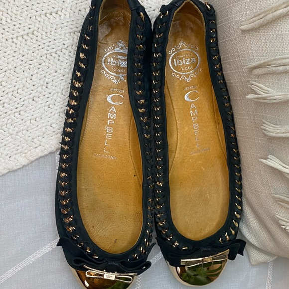 Jeffrey Campbell Black Leather Gold Toe Ballet Flats Size 9 - Picture 5 of 10